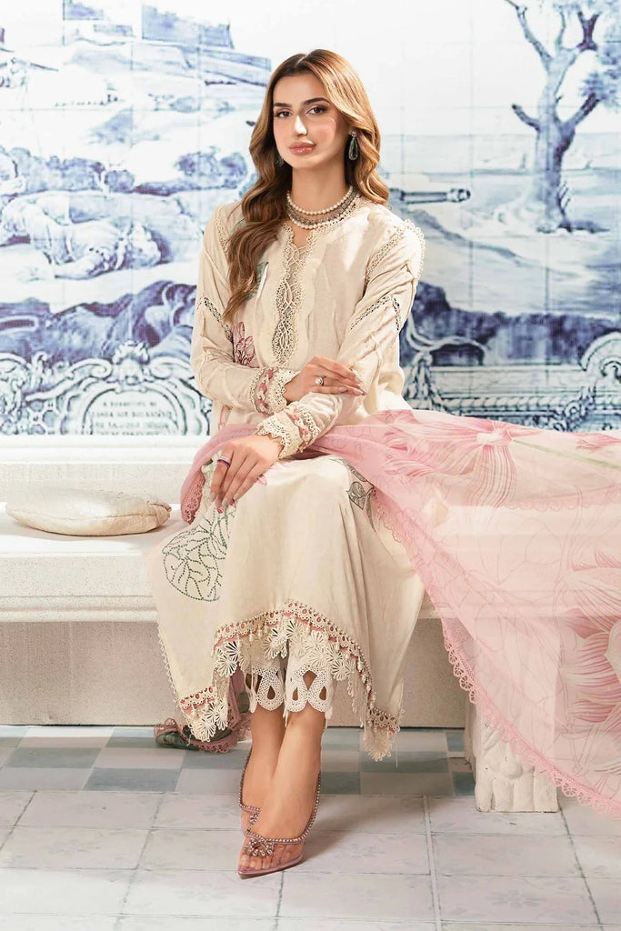 M.PRINTS 3 PIECE UNSTITCHED EMBROIDERED LAWN SUIT MPT-2201-A