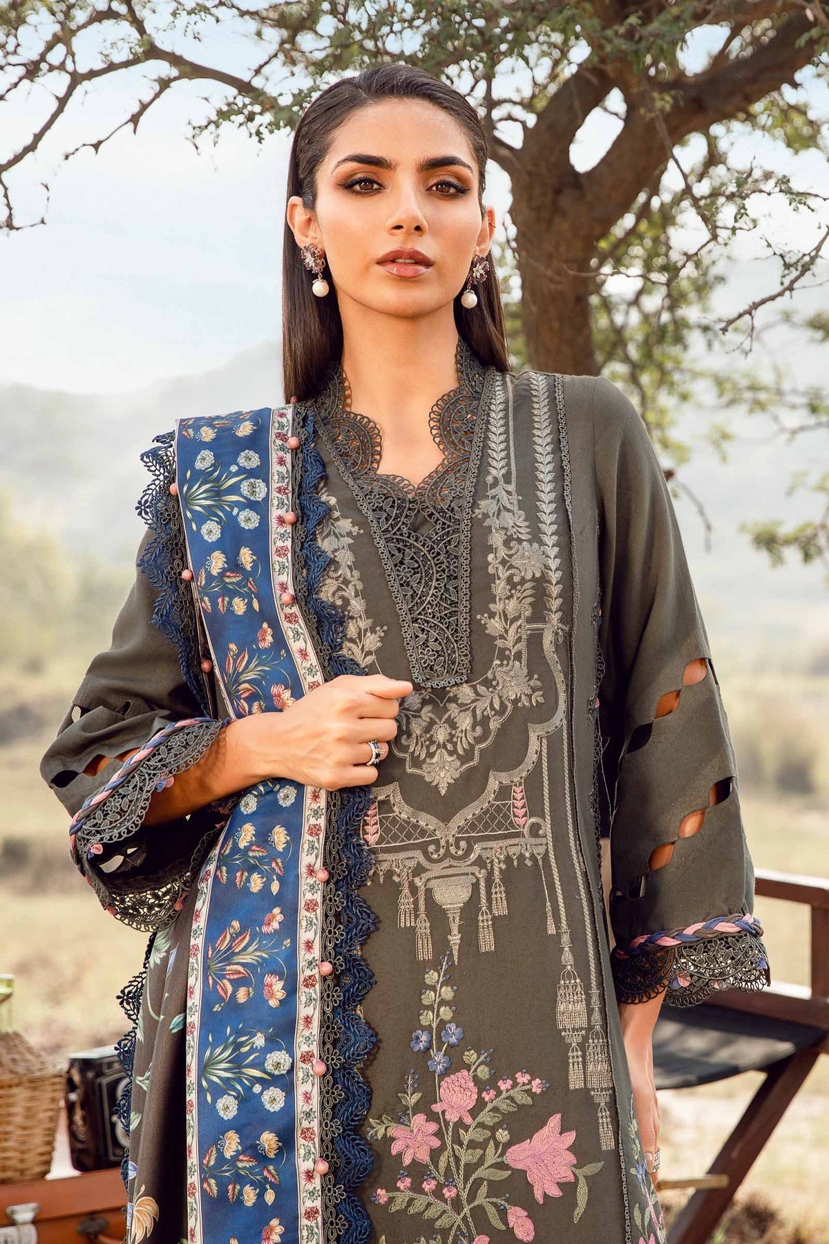M.PRINTS 3 PIECE UNSTITCHED EMBROIDERED LAWN SUIT MPT-2401-A