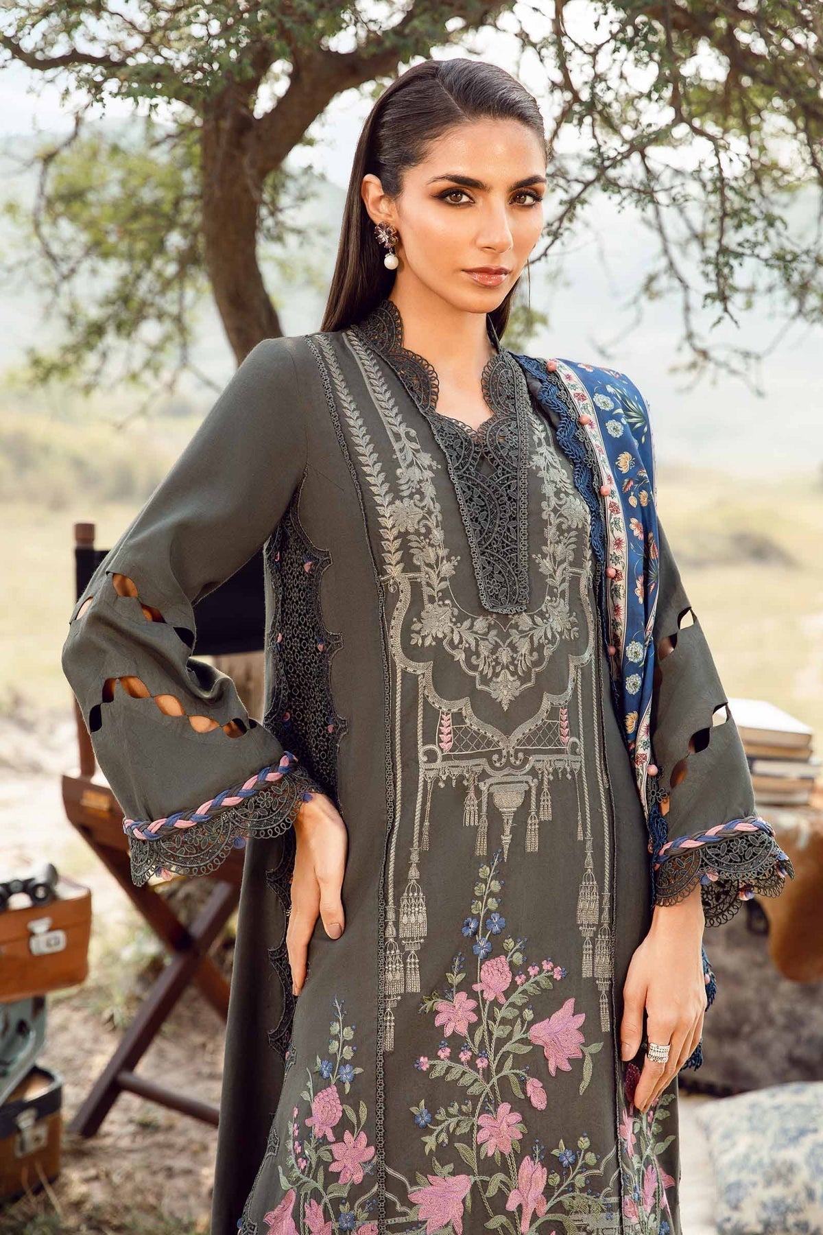 M.PRINTS 3 PIECE UNSTITCHED EMBROIDERED LAWN SUIT MPT-2401-A