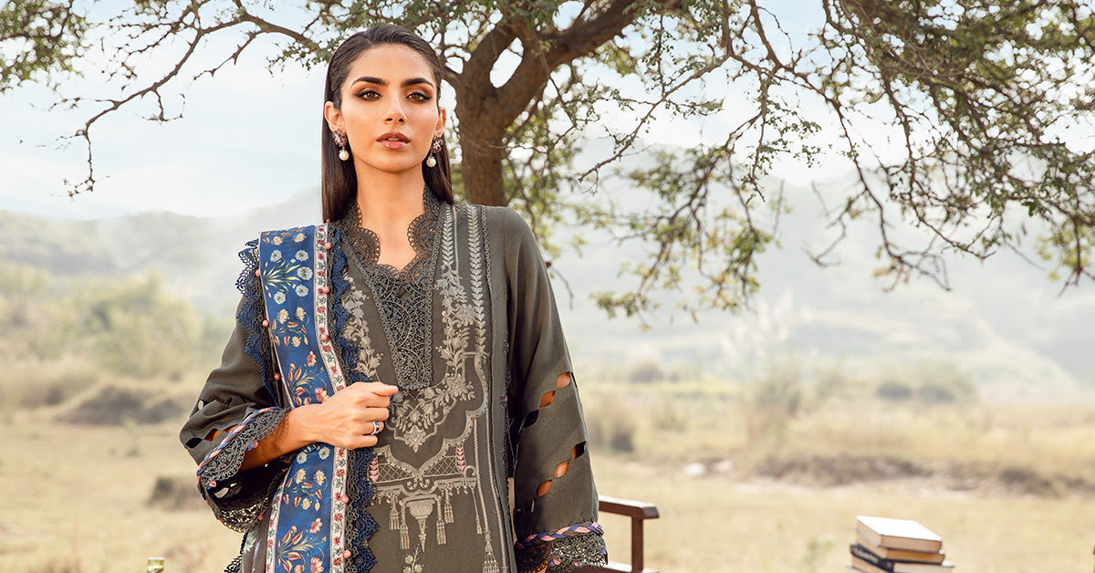 M.PRINTS 3 PIECE UNSTITCHED EMBROIDERED LAWN SUIT MPT-2401-A
