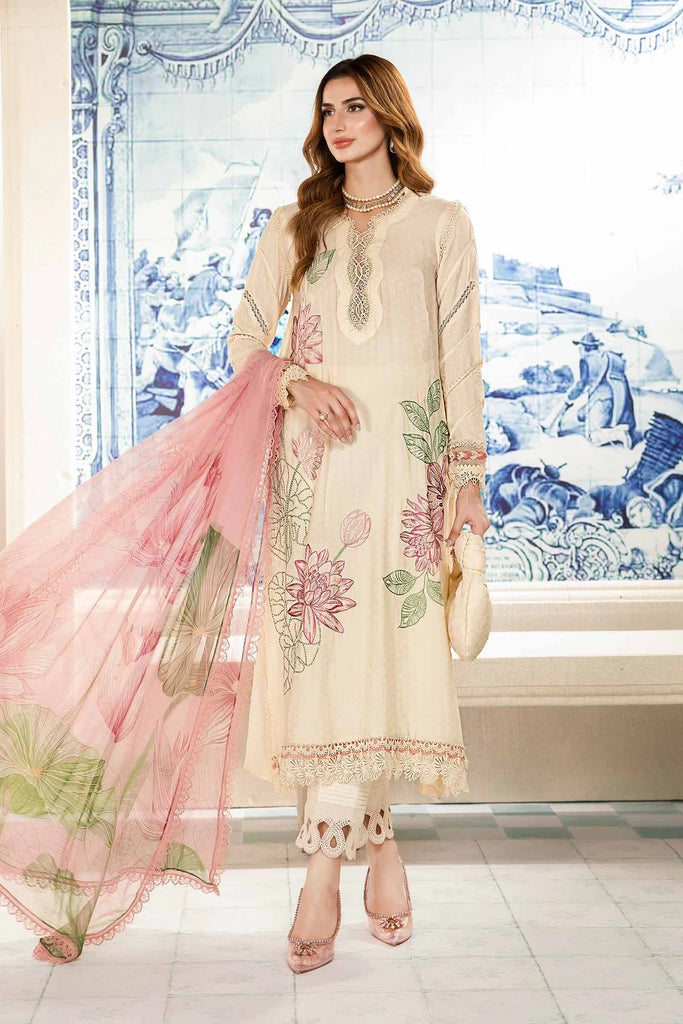 M.PRINTS 3 PIECE UNSTITCHED EMBROIDERED LAWN SUIT MPT-2201-A