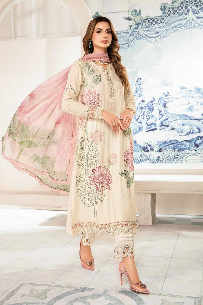M.PRINTS 3 PIECE UNSTITCHED EMBROIDERED LAWN SUIT MPT-2201-A