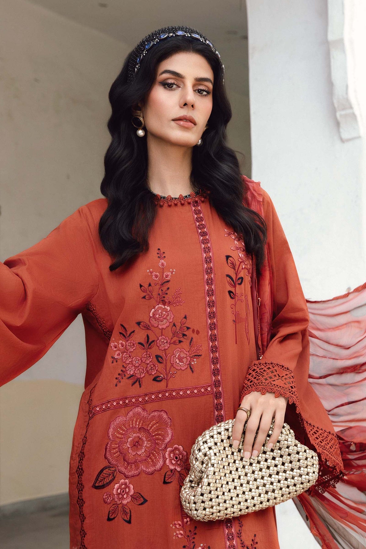 M.PRINTS 3 PIECE UNSTITCHED EMBROIDERED LAWN SUIT MPT-2701-B
