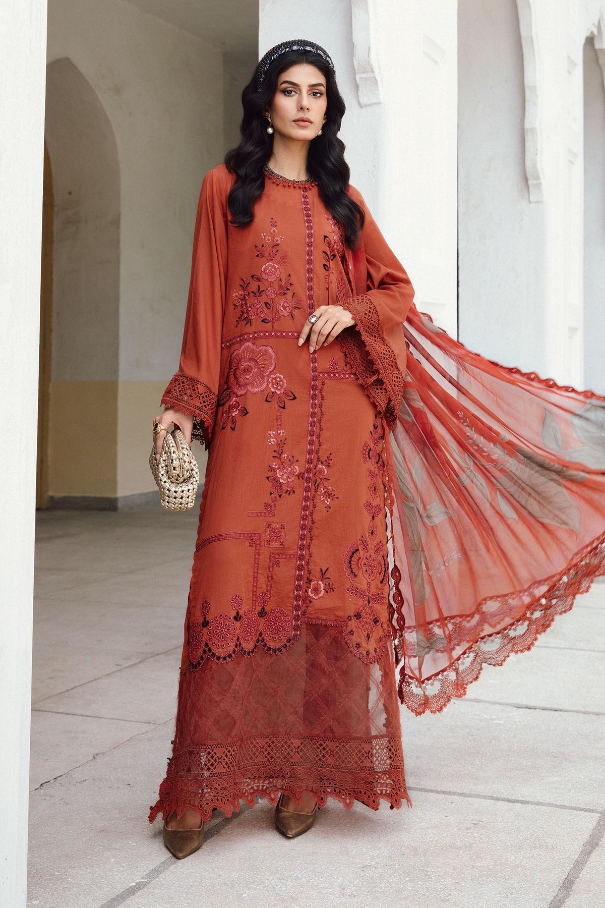 M.PRINTS 3 PIECE UNSTITCHED EMBROIDERED LAWN SUIT MPT-2701-B