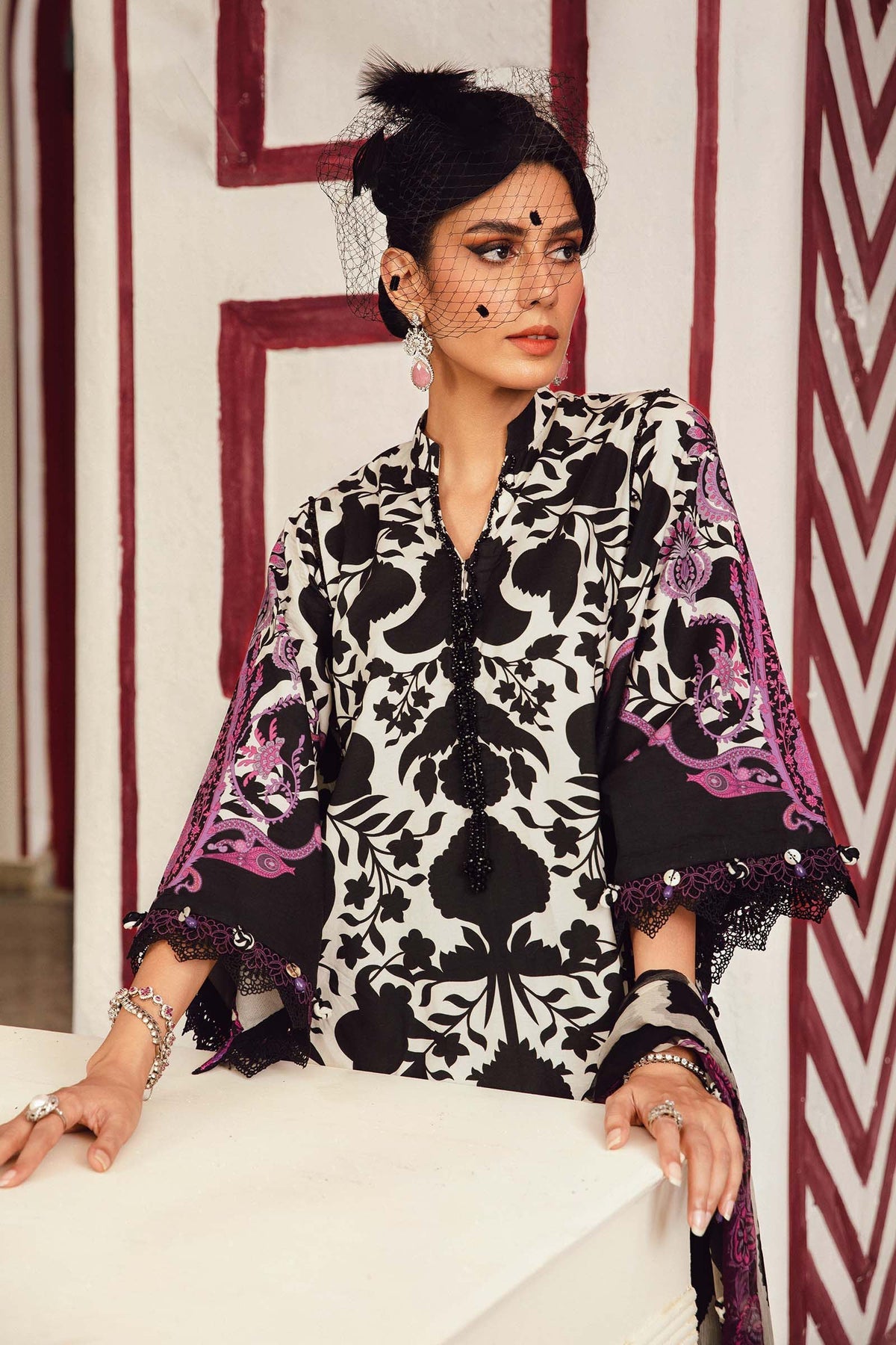 M.PRINTS 3 PIECE UNSTITCHED EMBROIDERED LAWN SUIT MPT-2704-B