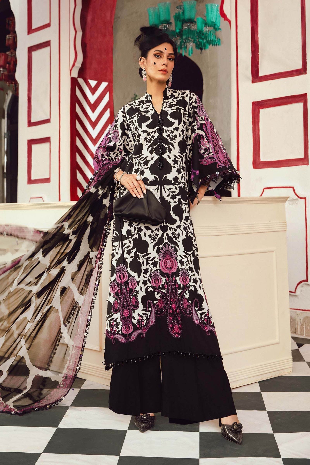 M.PRINTS 3 PIECE UNSTITCHED EMBROIDERED LAWN SUIT MPT-2704-B