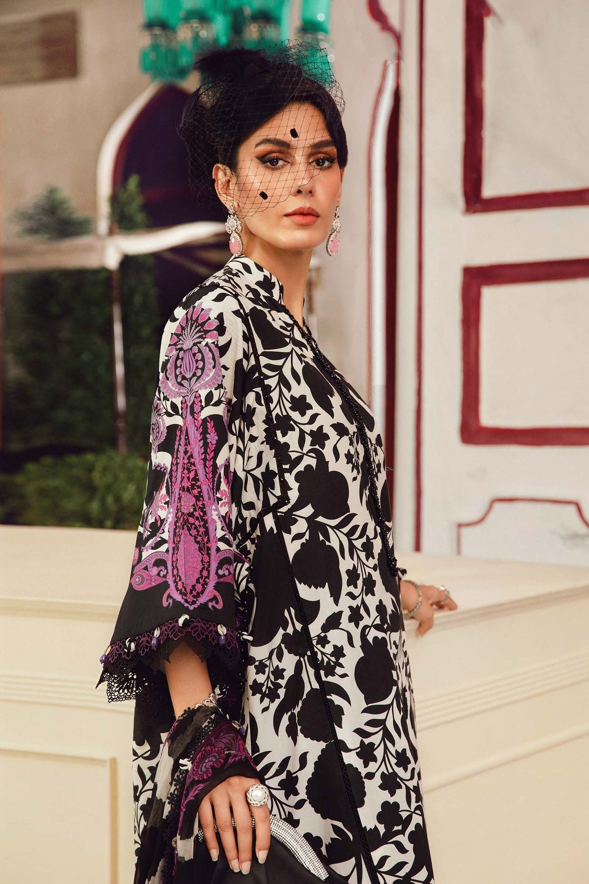 M.PRINTS 3 PIECE UNSTITCHED EMBROIDERED LAWN SUIT MPT-2704-B