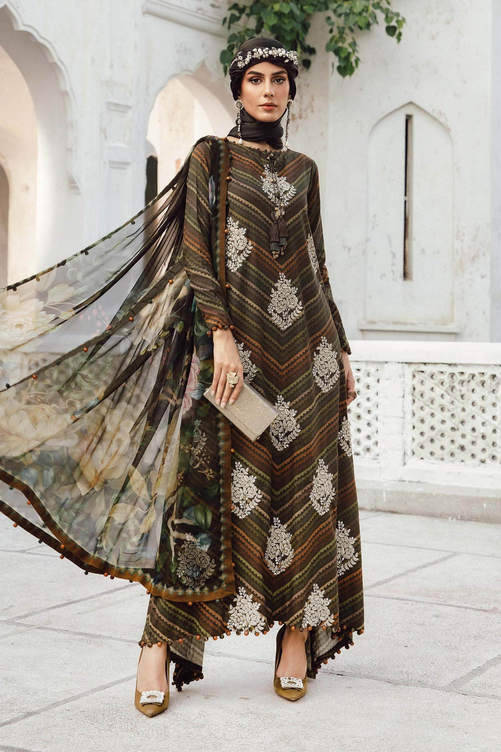 M.PRINTS 3 PIECE UNSTITCHED EMBROIDERED LAWN SUIT MPT-2705-B
