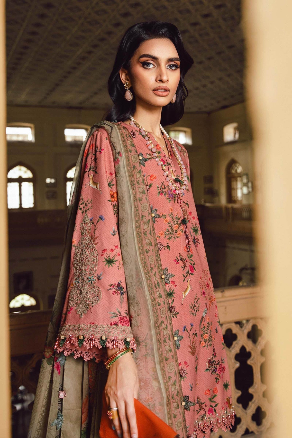 M.PRINTS 3 PIECE UNSTITCHED EMBROIDERED LAWN SUIT MPT-2707-A