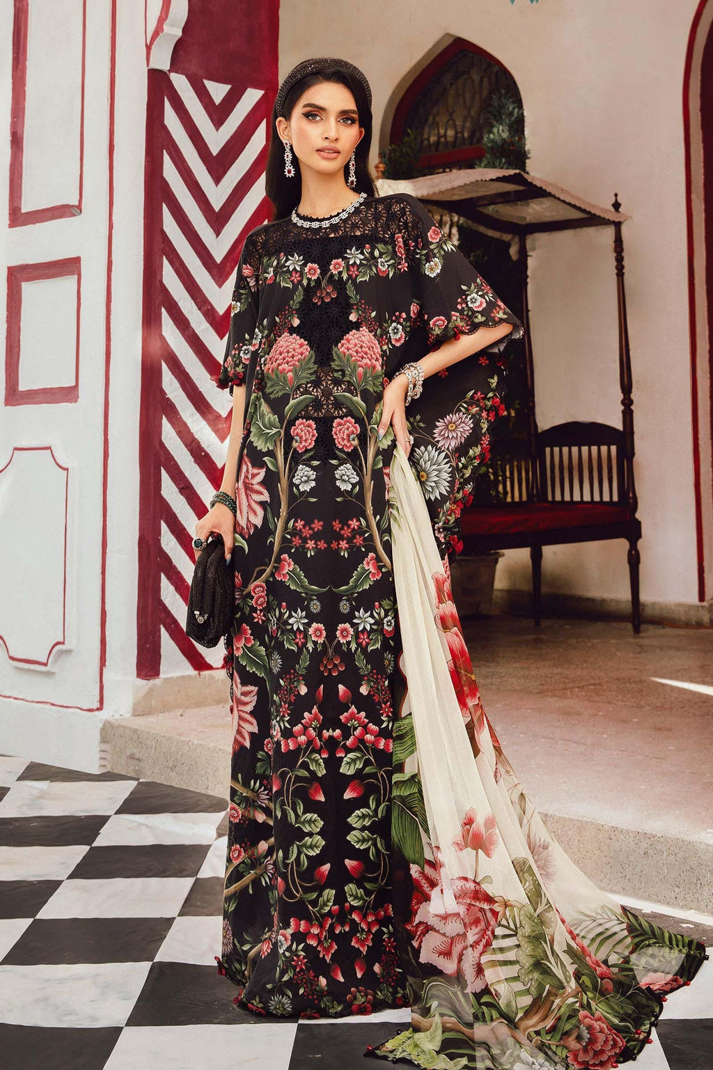 M.PRINTS 3 PIECE UNSTITCHED EMBROIDERED LAWN SUIT MPT-2709-B