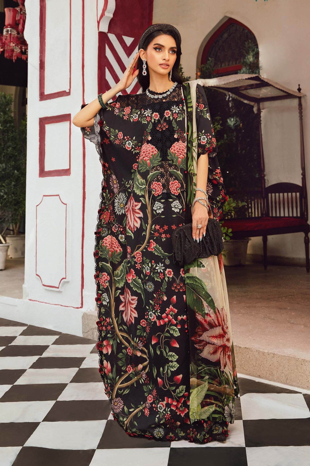 M.PRINTS 3 PIECE UNSTITCHED EMBROIDERED LAWN SUIT MPT-2709-B