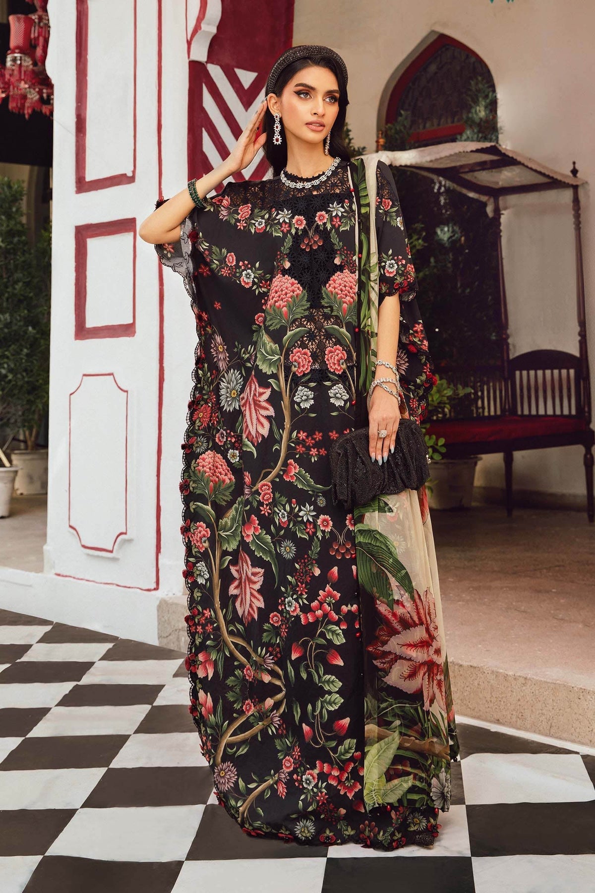 M.PRINTS 3 PIECE UNSTITCHED EMBROIDERED LAWN SUIT MPT-2709-B