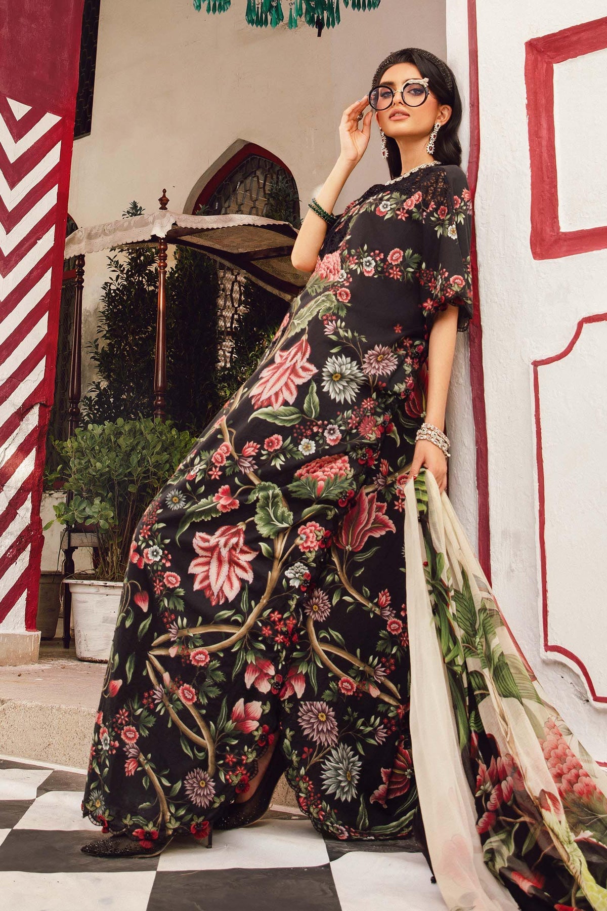 M.PRINTS 3 PIECE UNSTITCHED EMBROIDERED LAWN SUIT MPT-2709-B