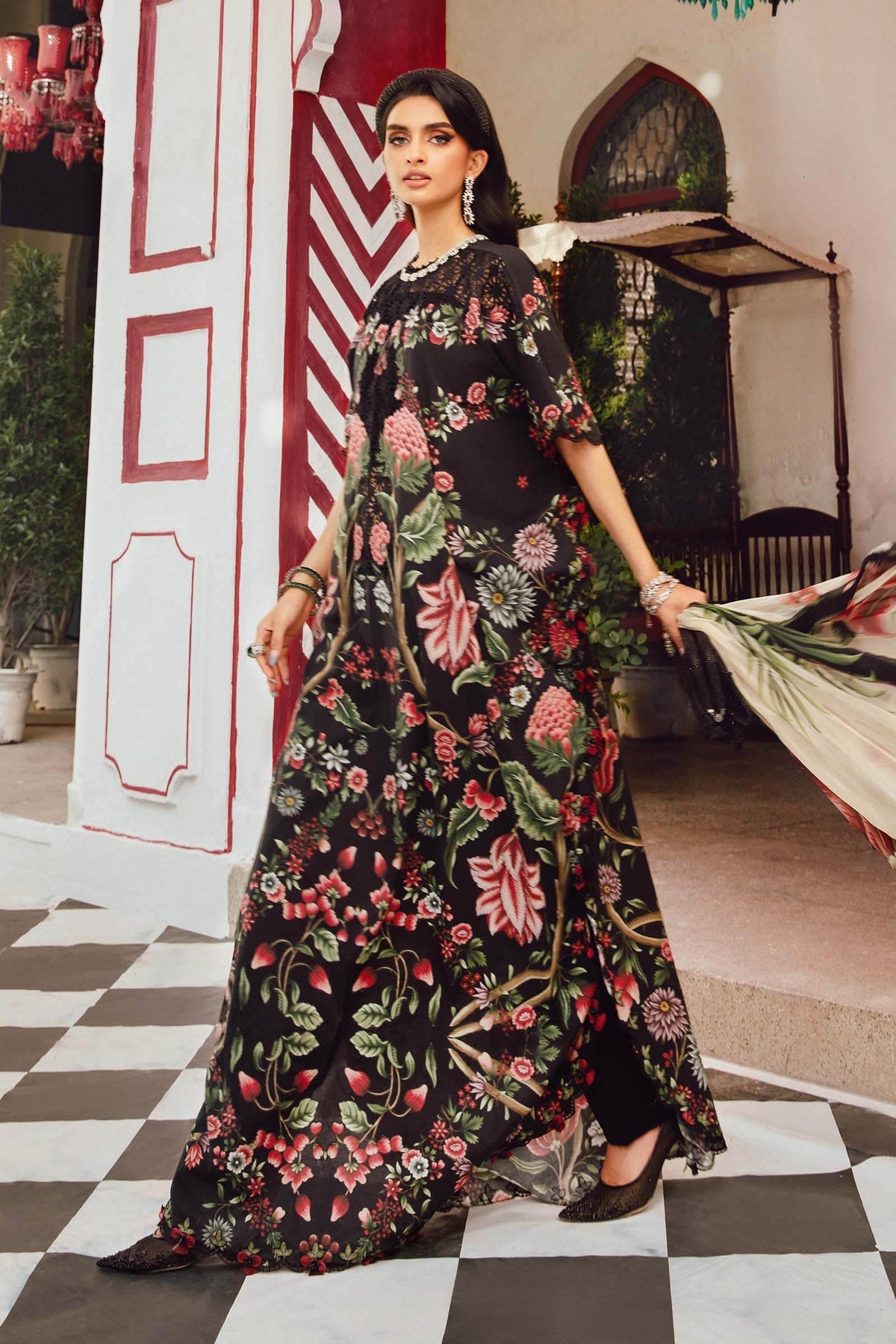 M.PRINTS 3 PIECE UNSTITCHED EMBROIDERED LAWN SUIT MPT-2709-B