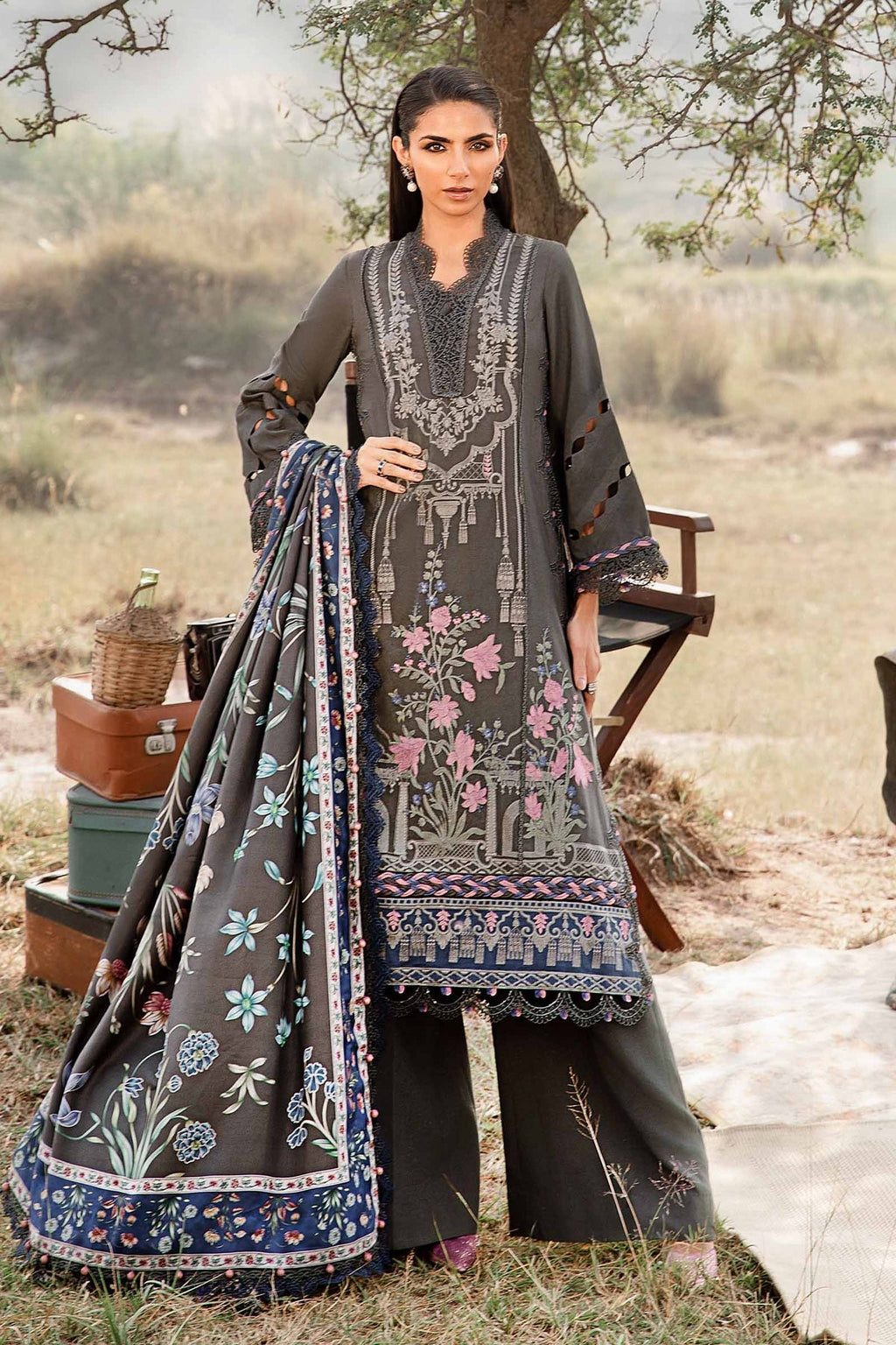 M.PRINTS 3 PIECE UNSTITCHED EMBROIDERED LAWN SUIT MPT-2401-A