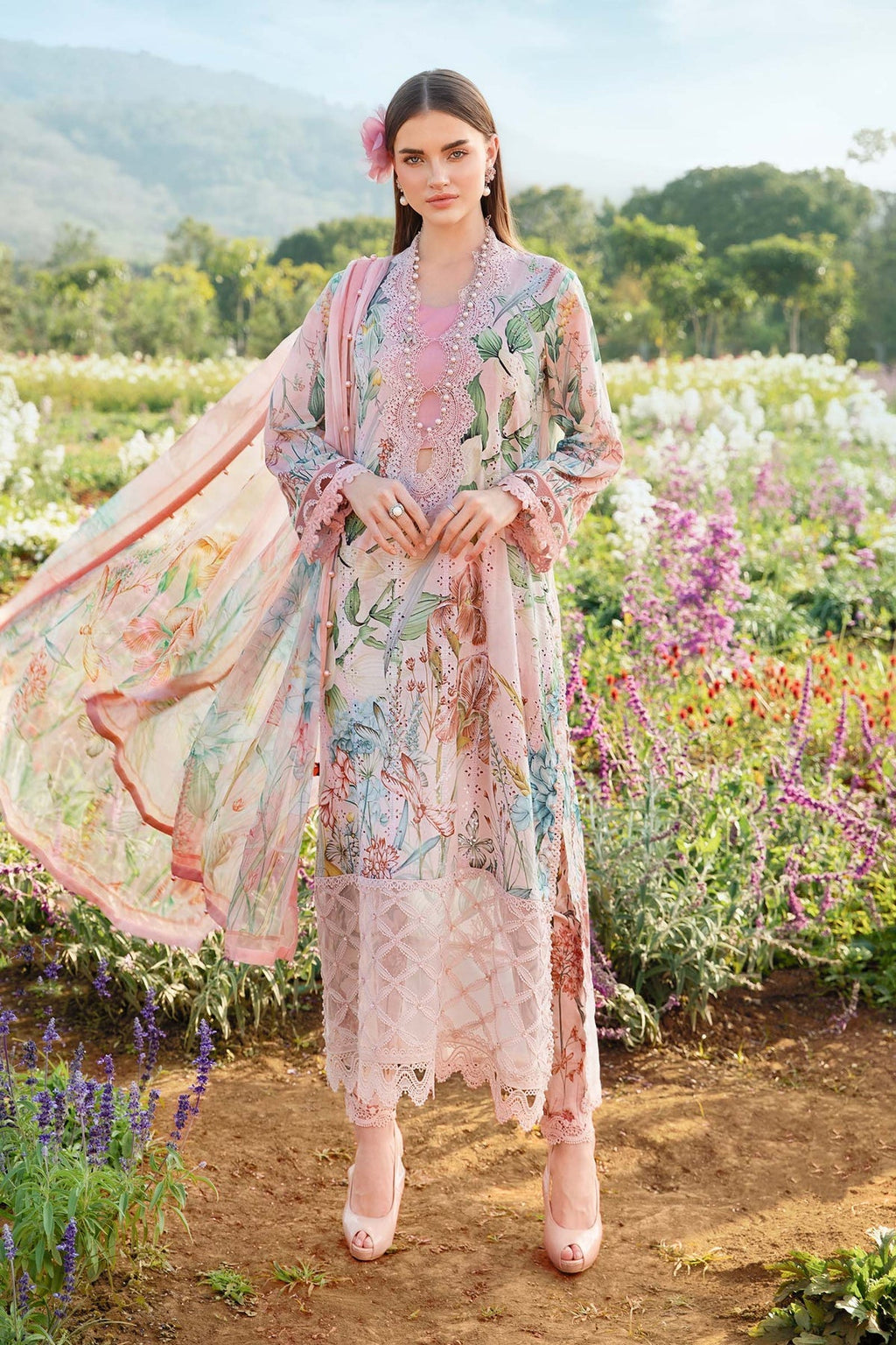 M.PRINTS 3 PIECE UNSTITCHED EMBROIDERED LAWN SUIT MPT-2502-A
