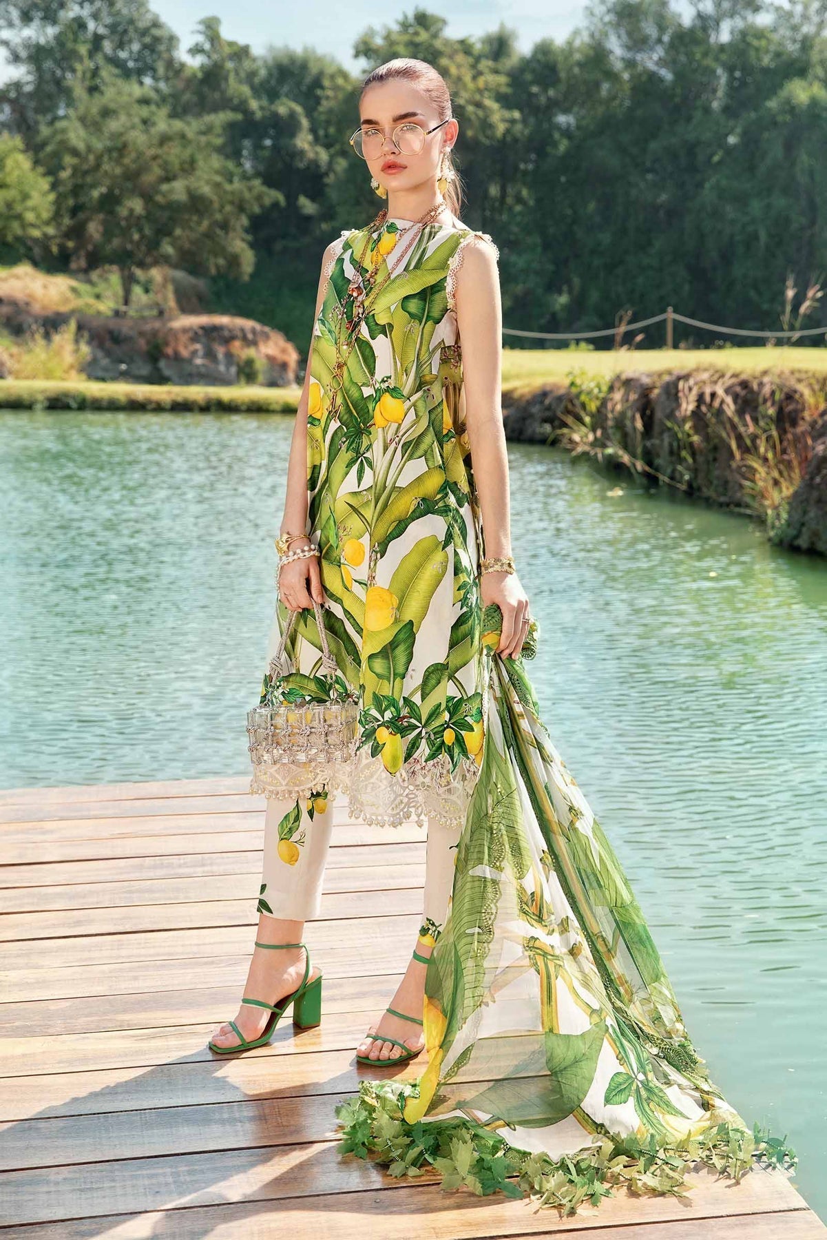 M.PRINTS 3 PIECE UNSTITCHED EMBROIDERED LAWN SUIT MPT-2503-A