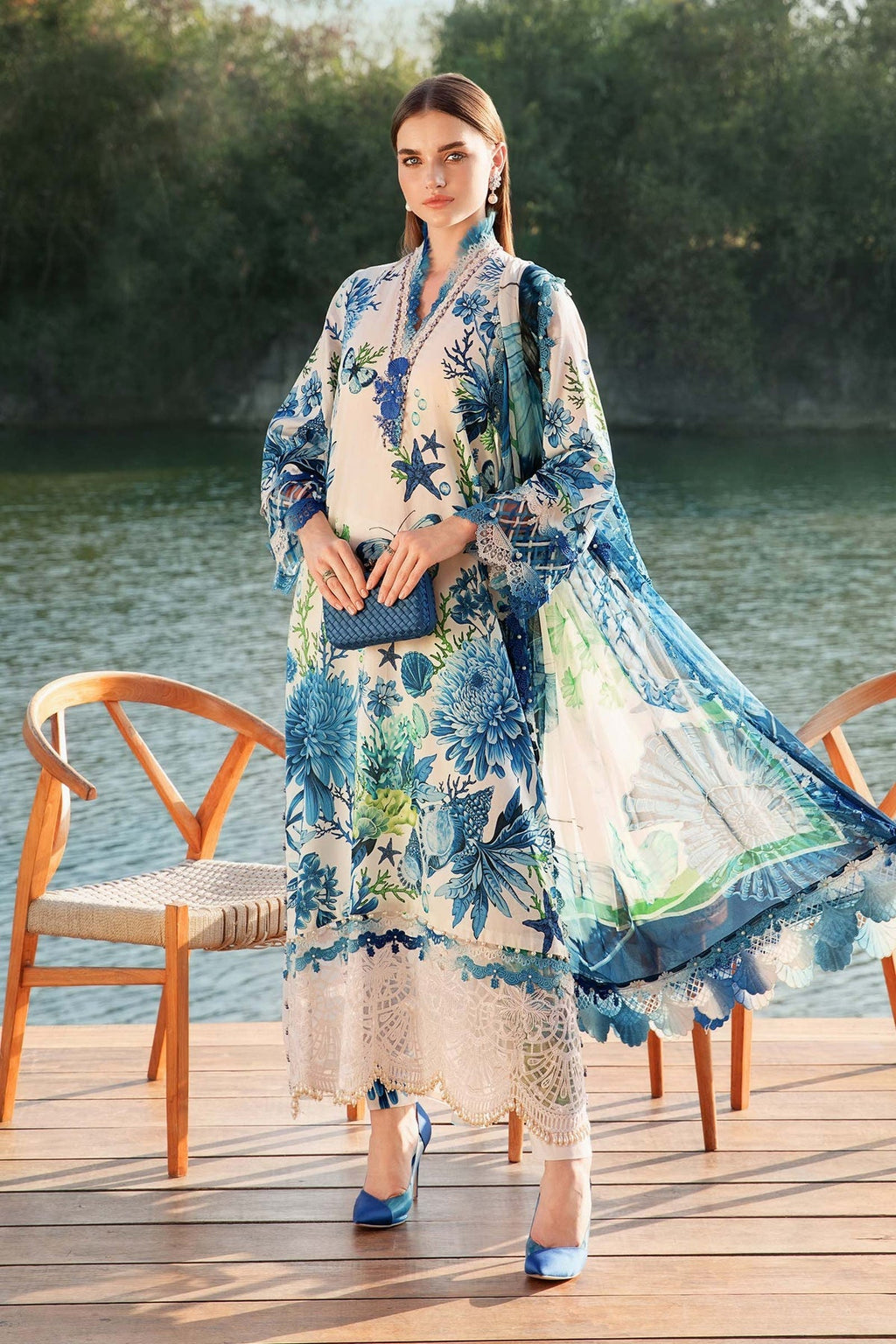 M.PRINTS 3 PIECE UNSTITCHED EMBROIDERED LAWN SUIT MPT-2510-B