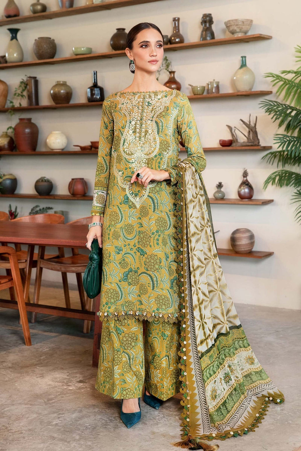 M.PRINTS 3 PIECE UNSTITCHED EMBROIDERED LAWN SUIT MPT-2513-B