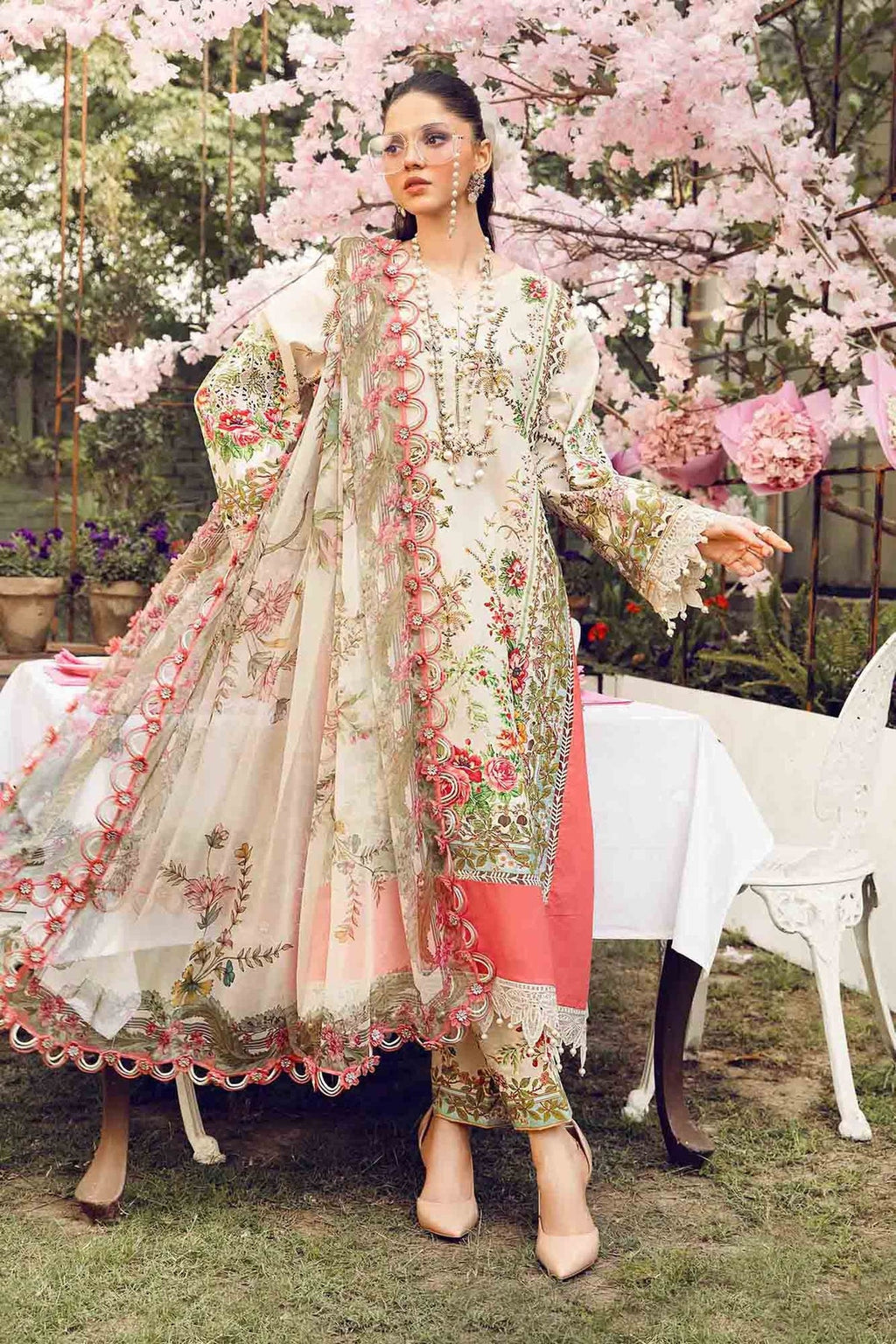 M.PRINTS 3 PIECE UNSTITCHED EMBROIDERED LAWN SUIT MPT-2605-A