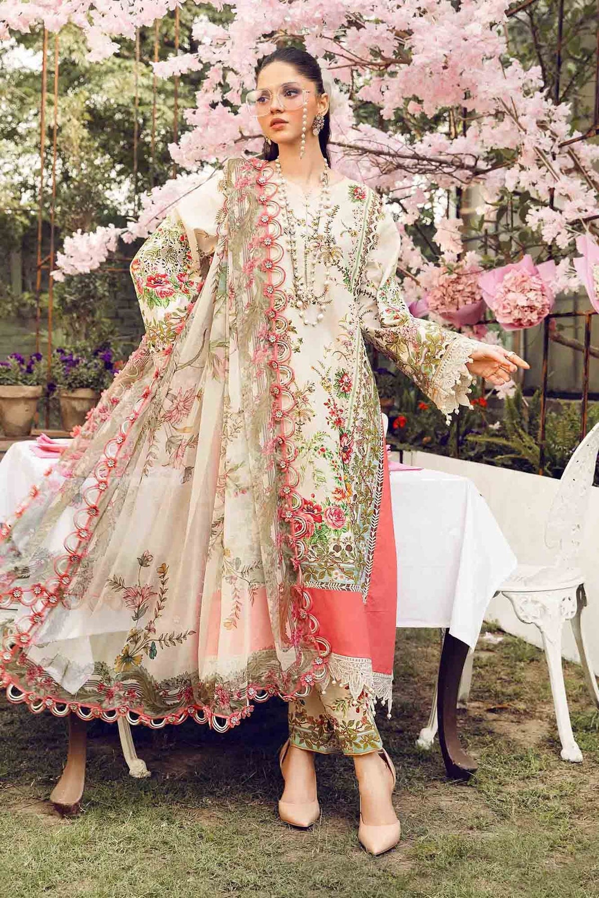 M.PRINTS 3 PIECE UNSTITCHED EMBROIDERED LAWN SUIT MPT-2605-A