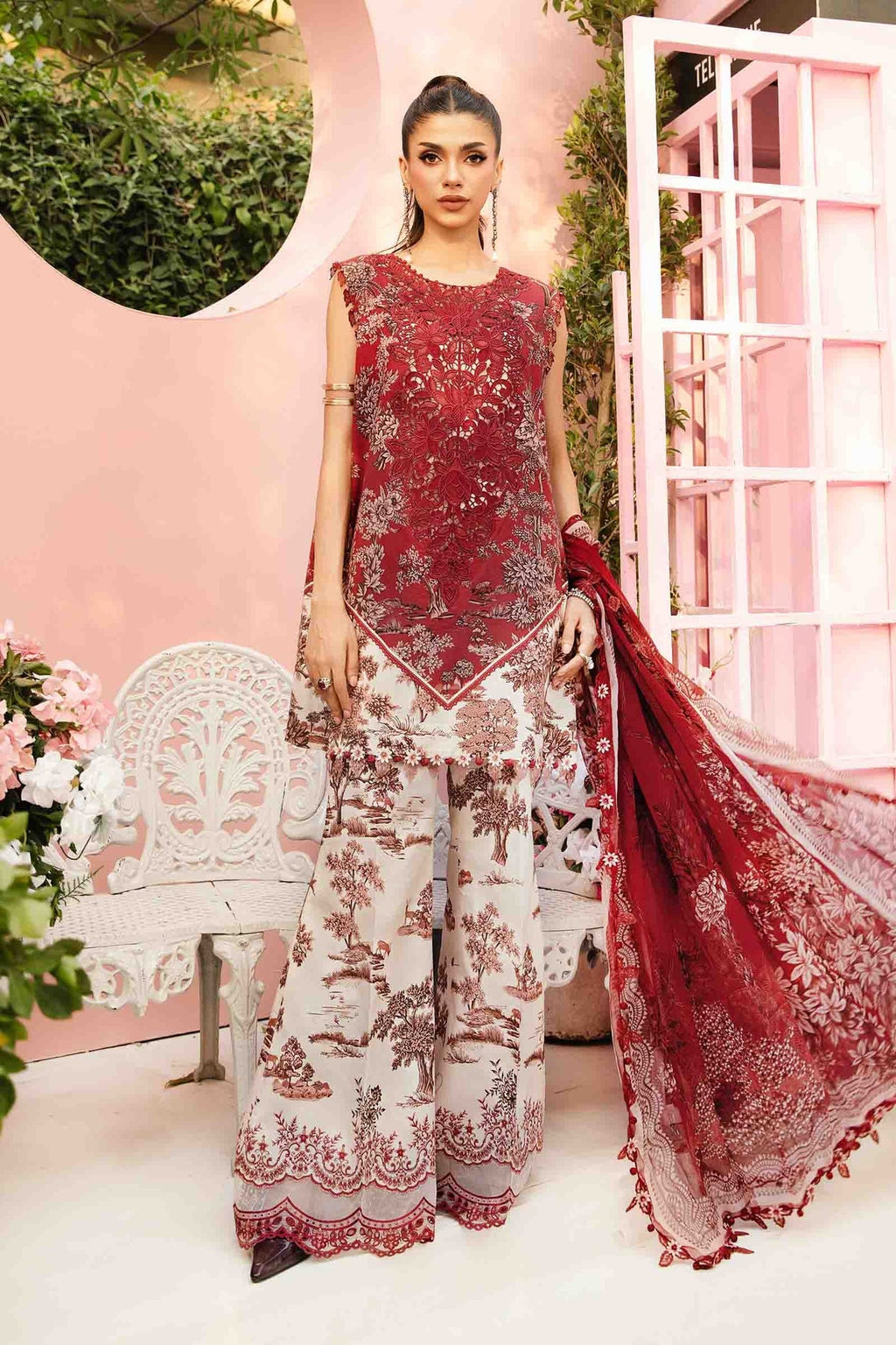 M.PRINTS 3 PIECE UNSTITCHED EMBROIDERED LAWN SUIT MPT-2608-A