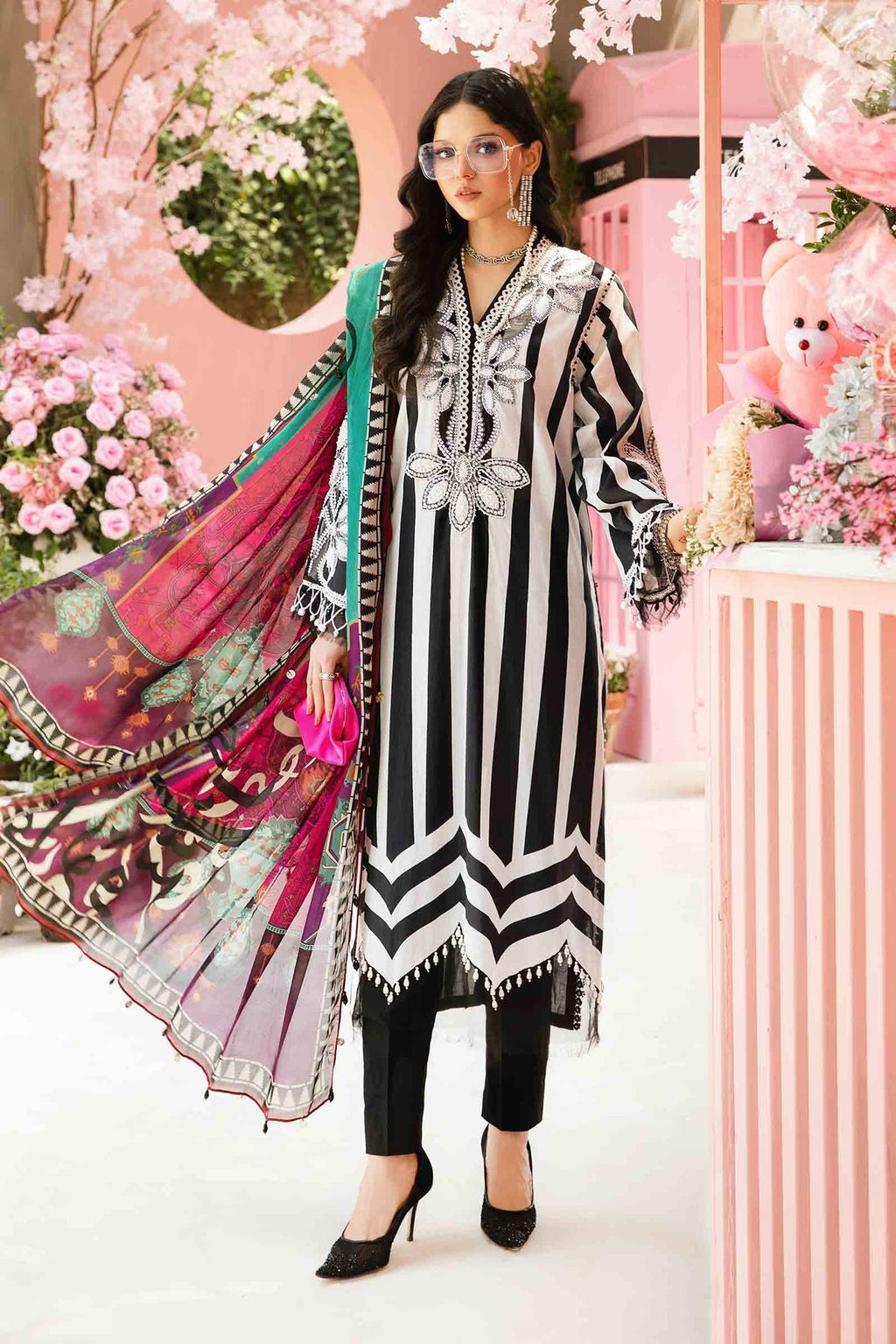 M.PRINTS 3 PIECE UNSTITCHED EMBROIDERED LAWN SUIT MPT-2609-B