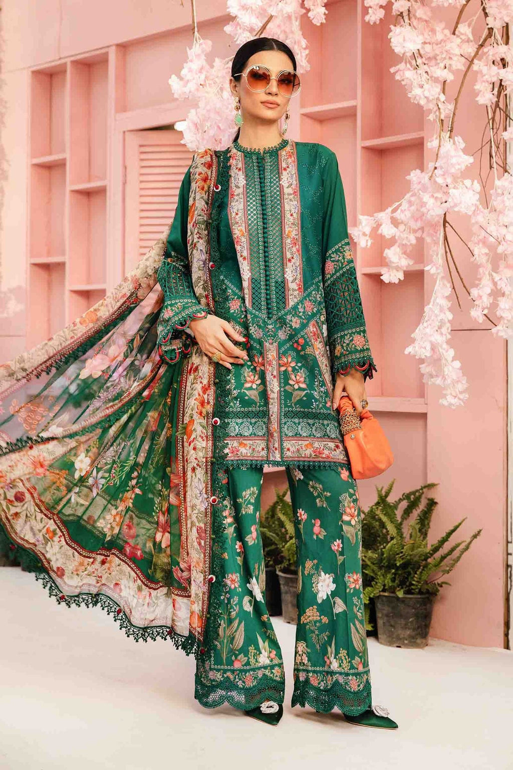 M.PRINTS 3 PIECE UNSTITCHED EMBROIDERED LAWN SUIT MPT-2610-A