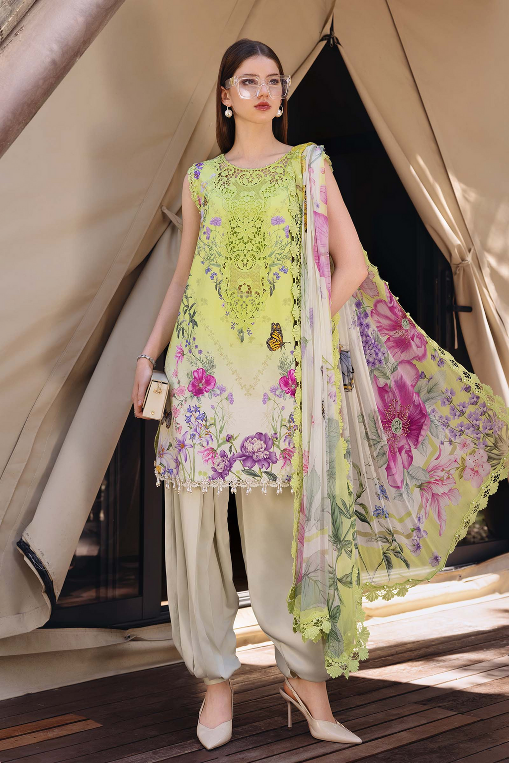 M.PRINTS 3 PIECE UNSTITCHED EMBROIDERED LAWN SUIT MPT-2909-A