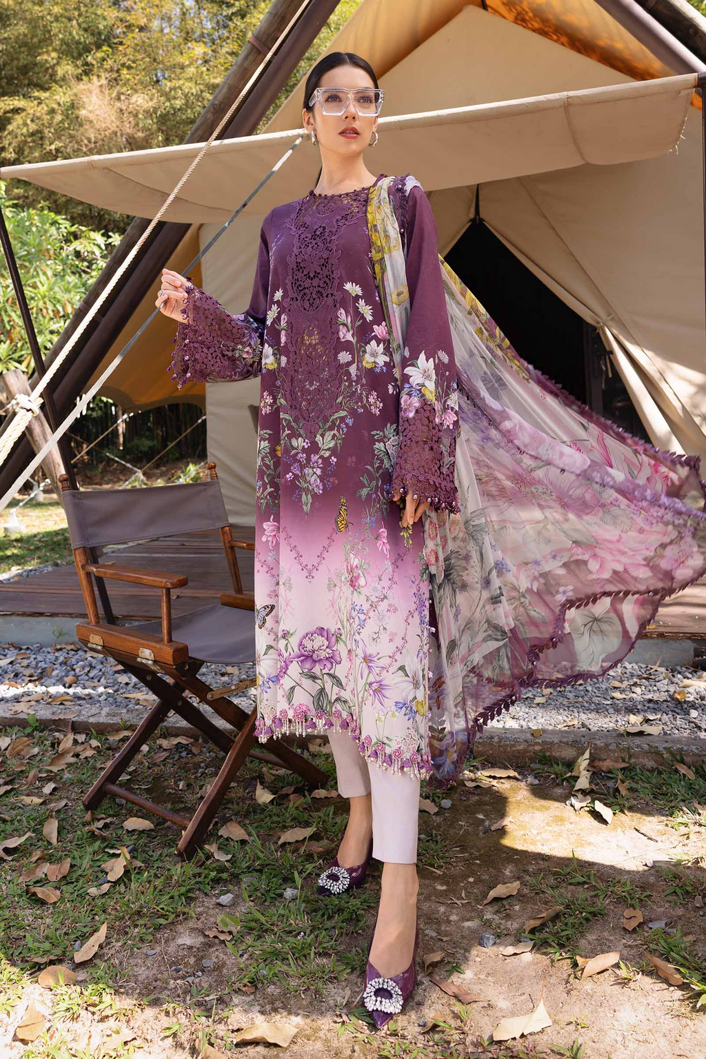 M.PRINTS 3 PIECE UNSTITCHED EMBROIDERED LAWN SUIT MPT-2909-B