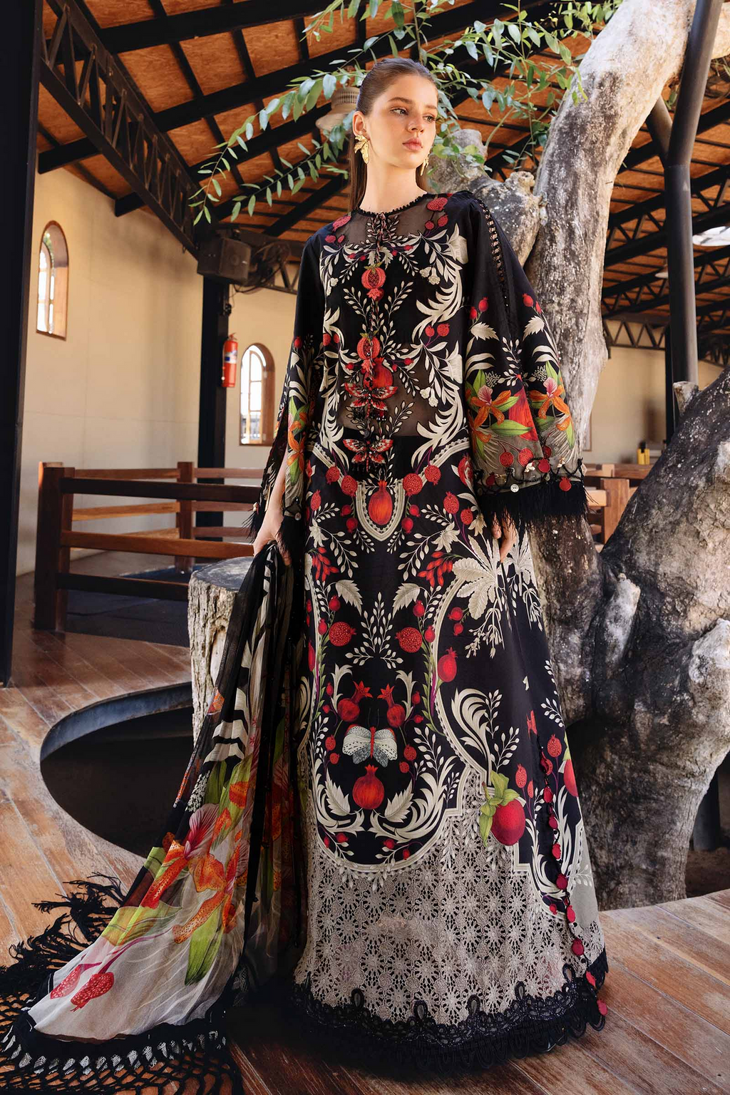 M.PRINTS 3 PIECE UNSTITCHED EMBROIDERED LAWN SUIT MPT-2912-B