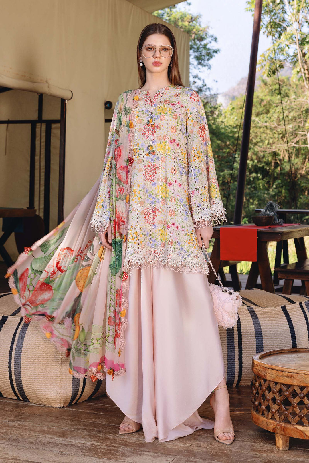 M.PRINTS 3 PIECE UNSTITCHED EMBROIDERED LAWN SUIT MPT-2914-A