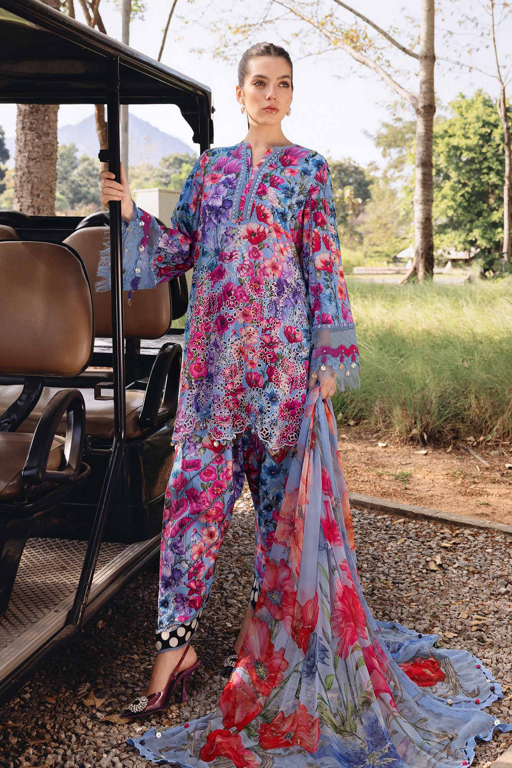 M.PRINTS 3 PIECE UNSTITCHED EMBROIDERED LAWN SUIT MPT-2902-B
