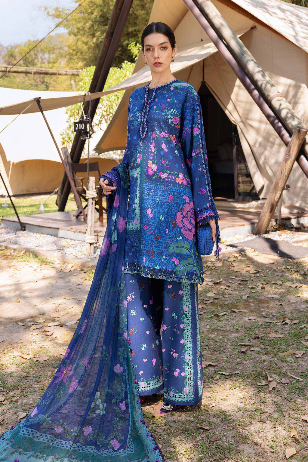 M.PRINTS 3 PIECE UNSTITCHED EMBROIDERED LAWN SUIT MPT-2904-B