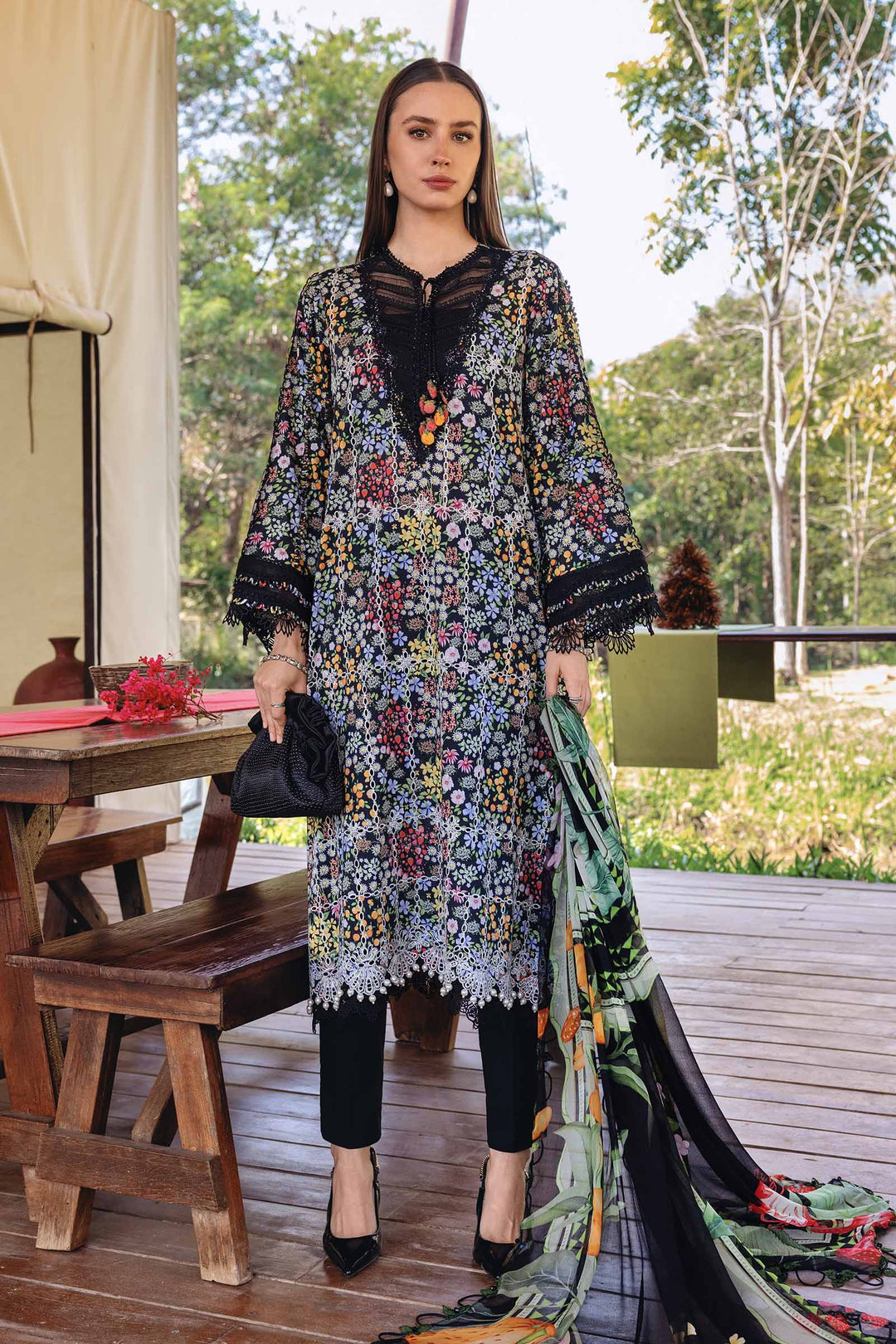 M.PRINTS 3 PIECE UNSTITCHED EMBROIDERED LAWN SUIT MPT-2914-B