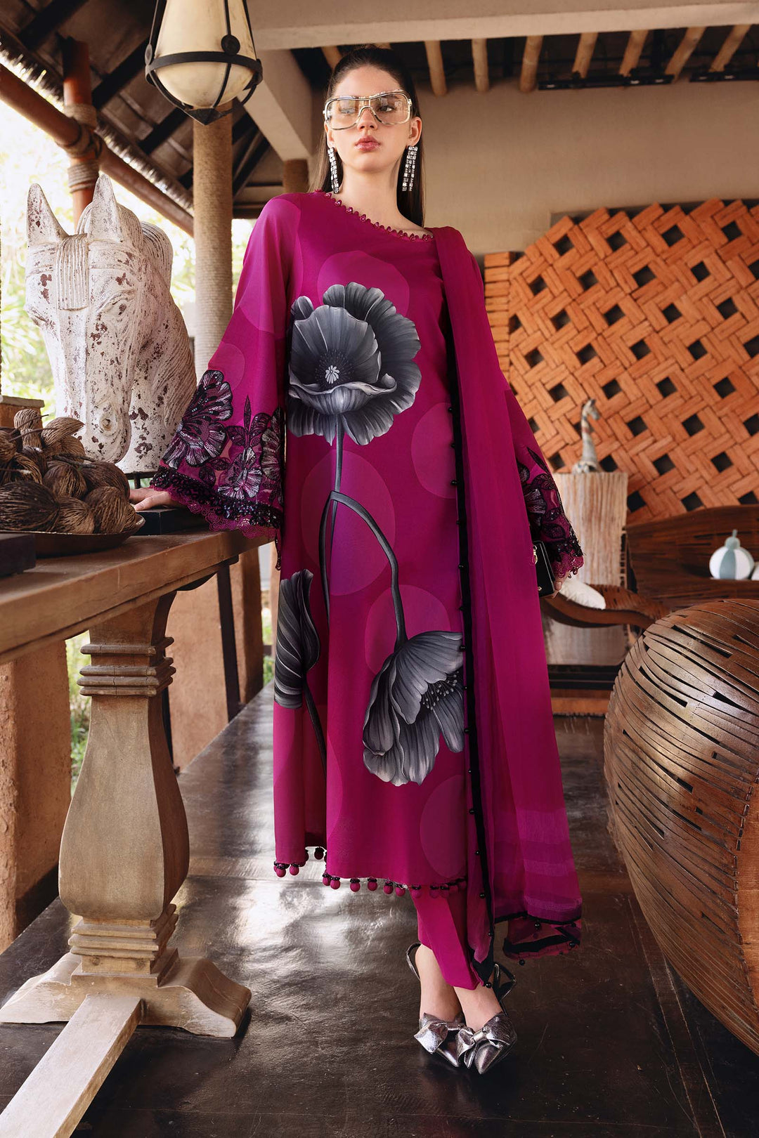 M.PRINTS 3 PIECE UNSTITCHED EMBROIDERED LAWN SUIT MPT-2913-B