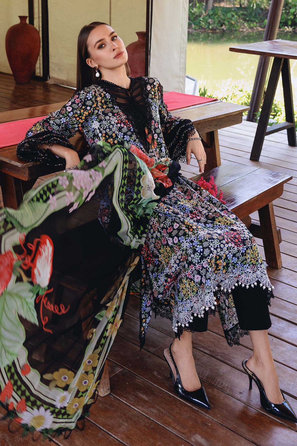 M.PRINTS 3 PIECE UNSTITCHED EMBROIDERED LAWN SUIT MPT-2914-B
