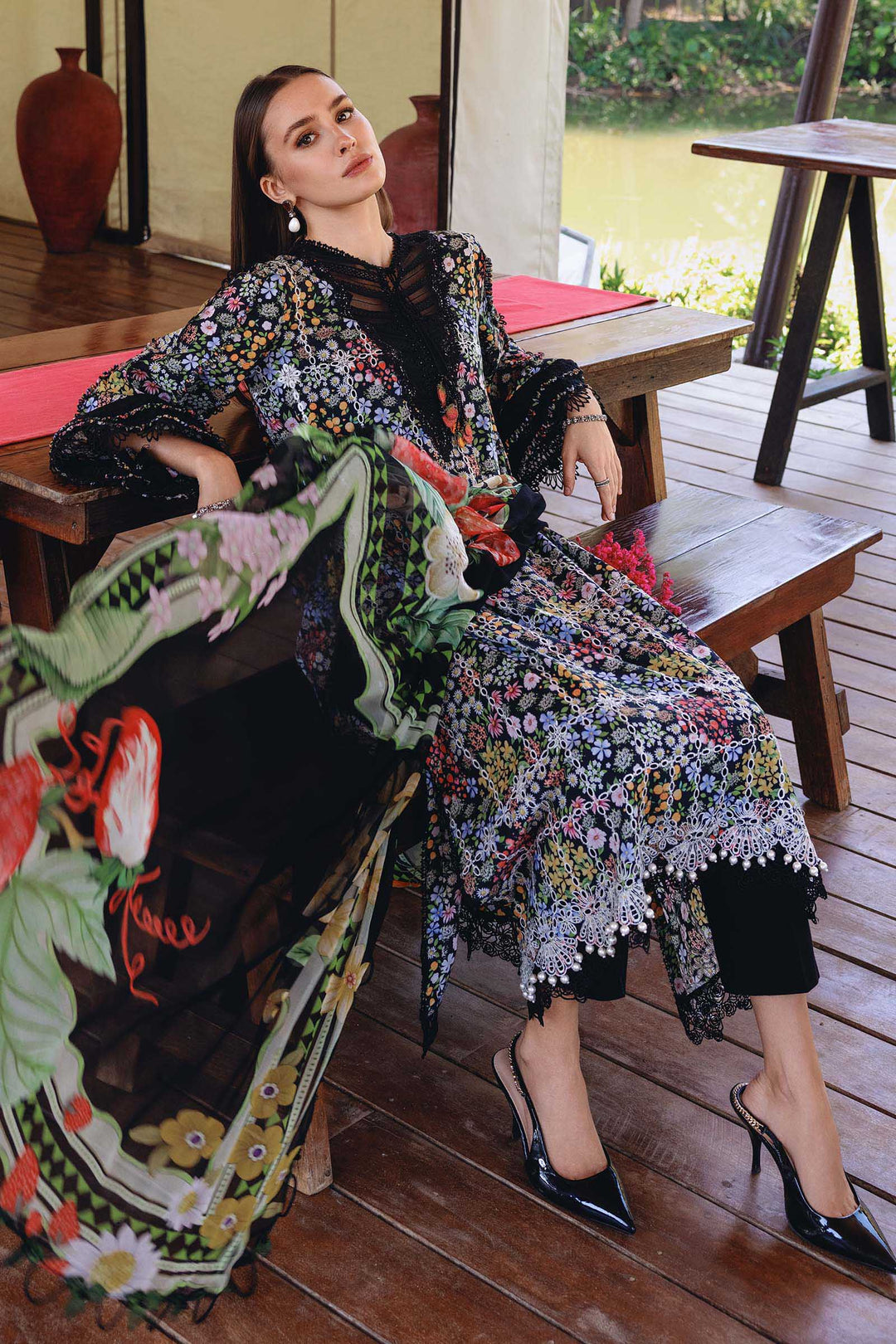 M.PRINTS 3 PIECE UNSTITCHED EMBROIDERED LAWN SUIT MPT-2914-B