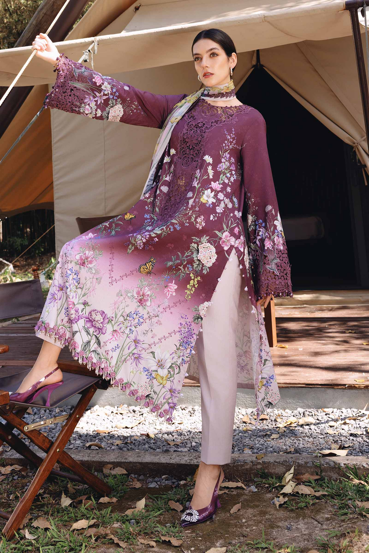 M.PRINTS 3 PIECE UNSTITCHED EMBROIDERED LAWN SUIT MPT-2909-B