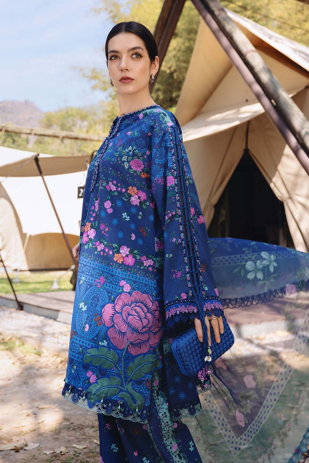 M.PRINTS 3 PIECE UNSTITCHED EMBROIDERED LAWN SUIT MPT-2904-B