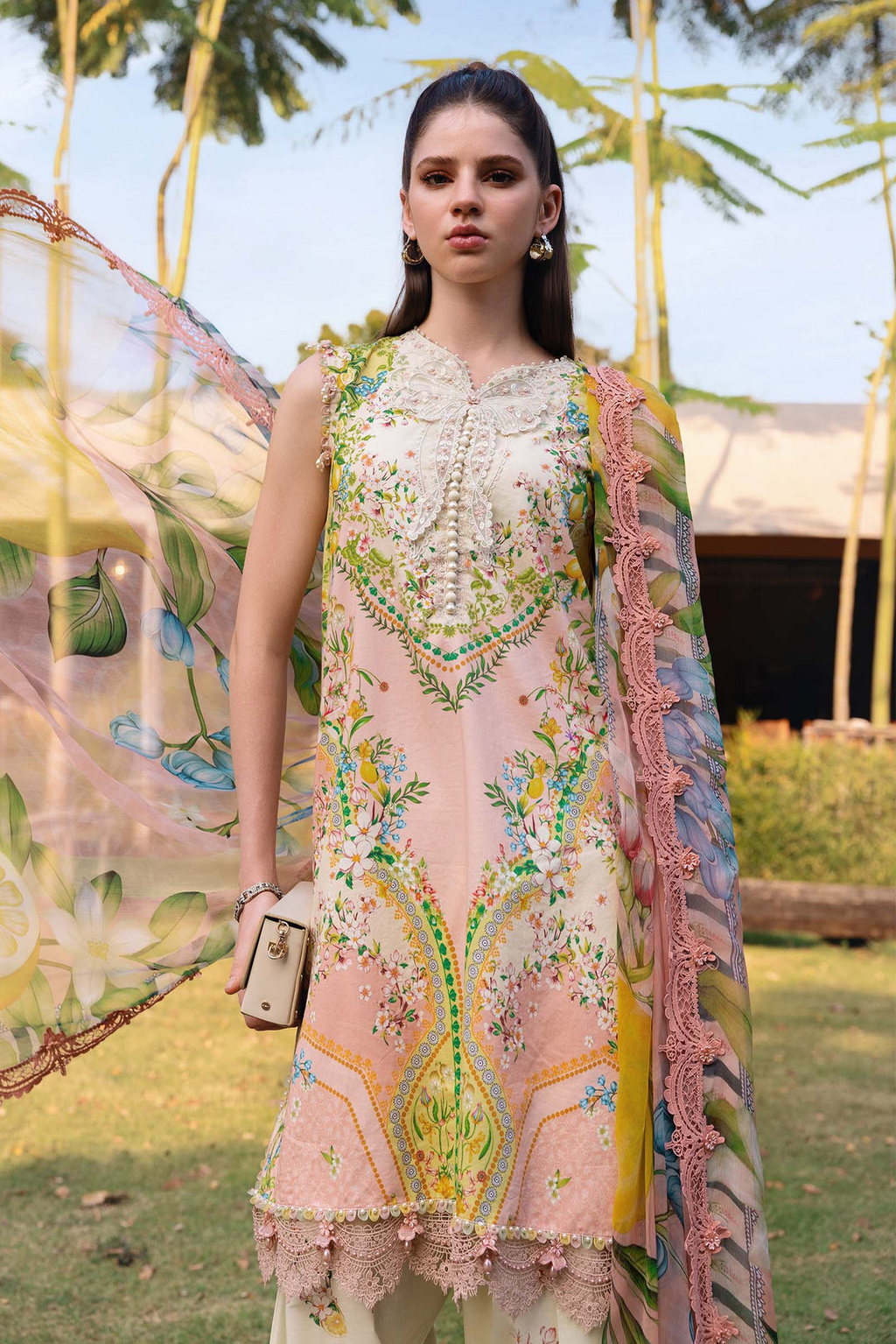 M.PRINTS 3 PIECE UNSTITCHED EMBROIDERED LAWN SUIT MPT-2908-A