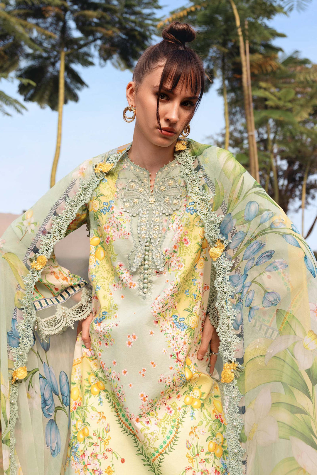 M.PRINTS 3 PIECE UNSTITCHED EMBROIDERED LAWN SUIT MPT-2908-B