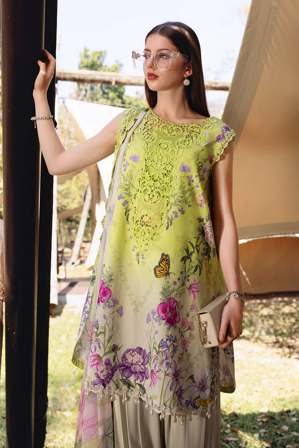 M.PRINTS 3 PIECE UNSTITCHED EMBROIDERED LAWN SUIT MPT-2909-A