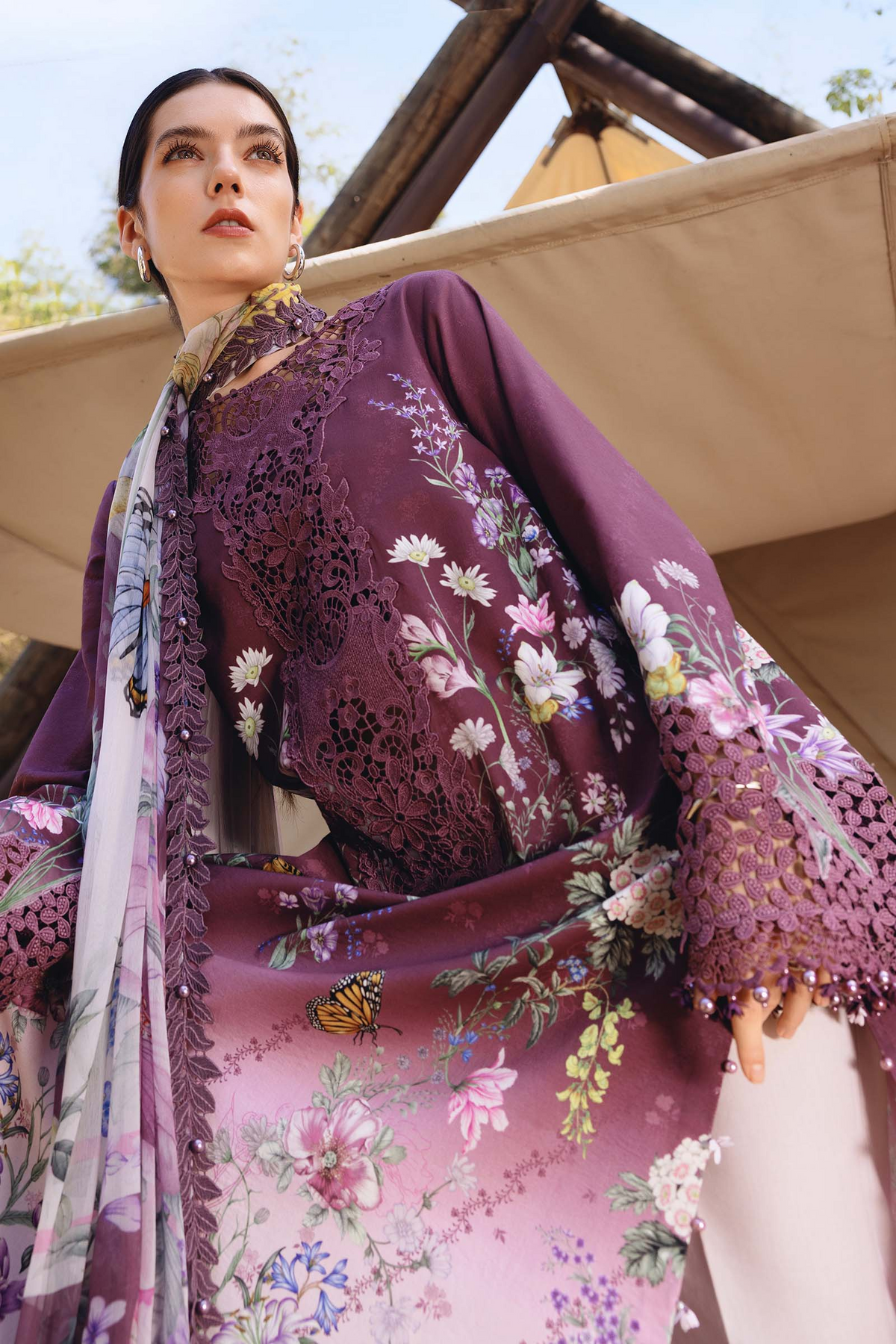 M.PRINTS 3 PIECE UNSTITCHED EMBROIDERED LAWN SUIT MPT-2909-B