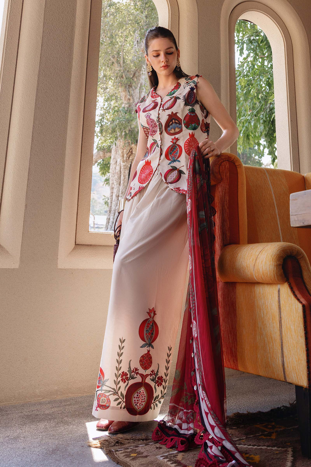 M.PRINTS 3 PIECE UNSTITCHED EMBROIDERED LAWN SUIT MPT-2903-A